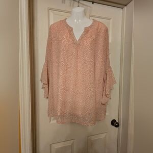 Elegant Peach Ruffle Sleeve Blouse
